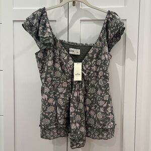 Hollister Floral Ruffle Blouse in Gray and Pink